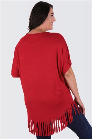 Summer Baskılı Oversize Büyük Beden Kırmızı Tişört